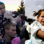 Ukrainian (left) and Iraqi children during the invasion of their countries