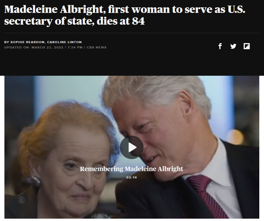 CBS: Madeleine Albright, first woman to serve as U.S. secretary of state, dies at 84