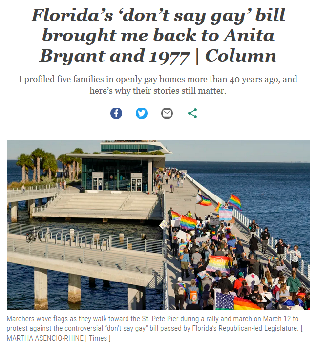 Tampa Trib: Florida's Don't Say Gay Bill Brought Me Back to Anita Bryant and 1977
