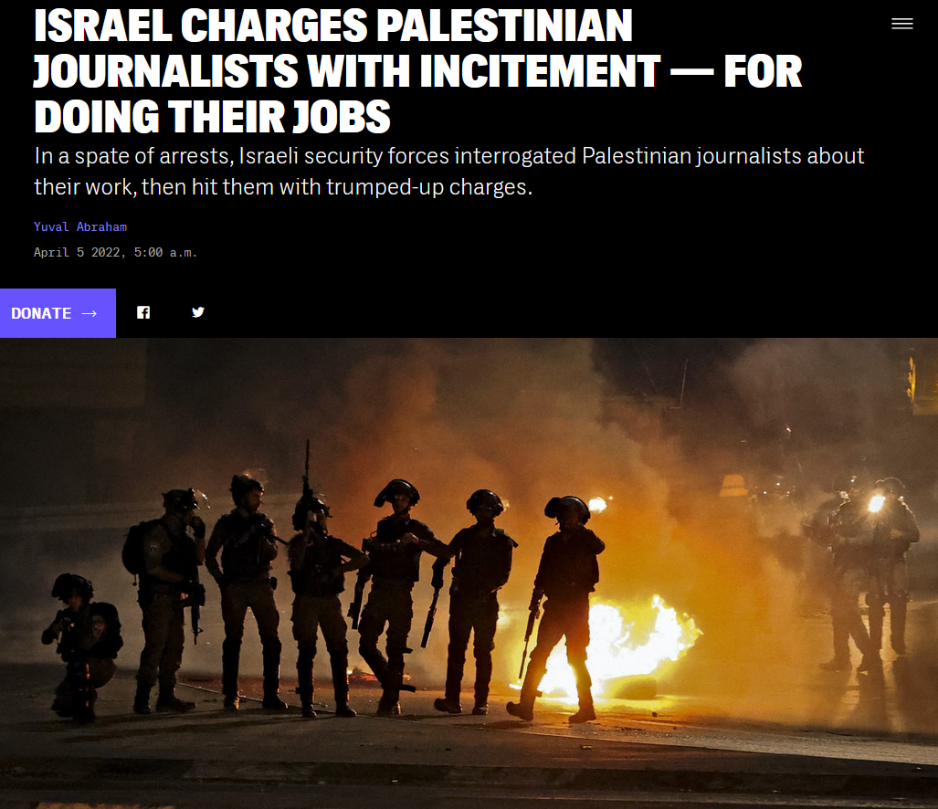 Intercept: Israel Charges Palestinian Journalists With Incitement — for Doing Their Jobs