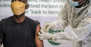 Ugandan soldier receiving a Covid vaccination in Somalia (photo: Amisom)