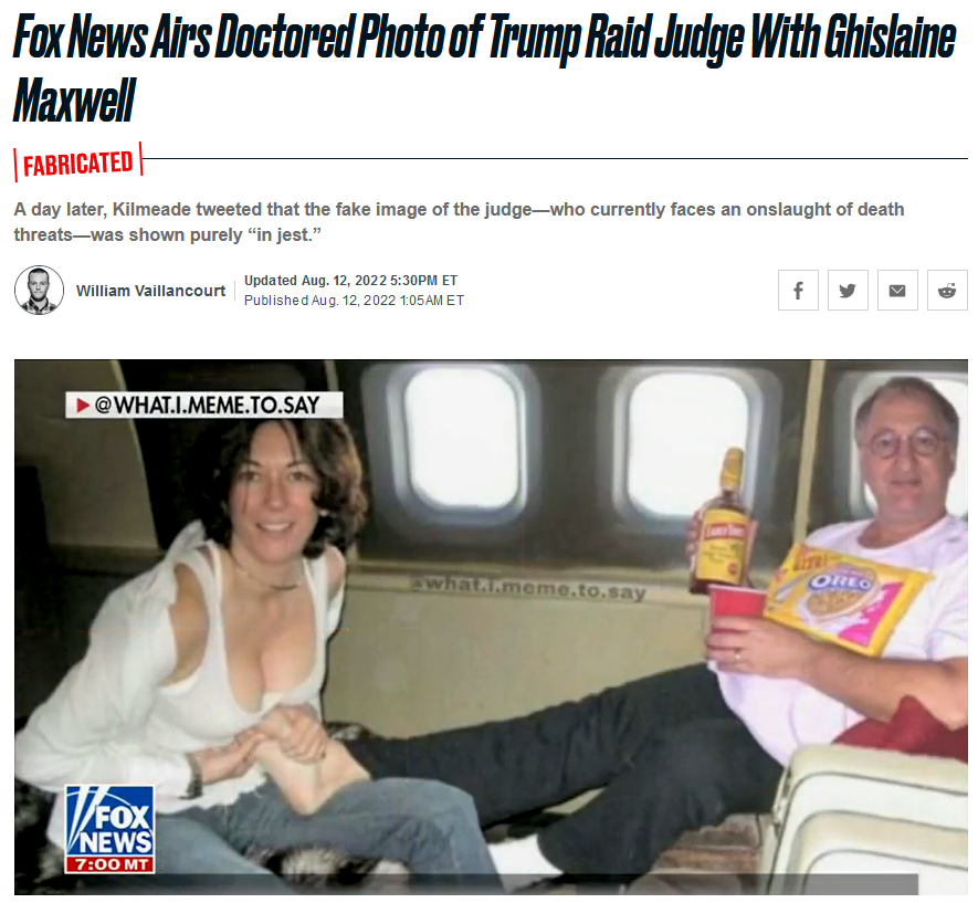 Daily Beast: Fox News Airs Doctored Photo of Trump Raid Judge With Ghislaine Maxwell