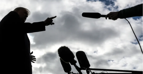 WaPo depiction of Donald Trump talking to media