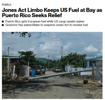 Bloomberg: Jones Act Limbo Keeps US Fuel at Bay as Puerto Rico Seeks Relief