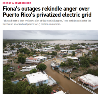 Politico: Fiona’s outages rekindle anger over Puerto Rico’s privatized electric grid