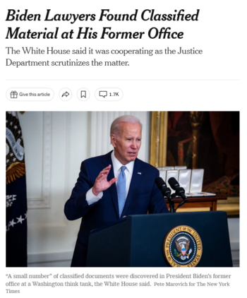 NYT: Biden Lawyers Found Classified Material at His Former Office