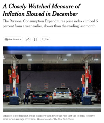 NYT: A Closely Watched Measure of Inflation Slowed in December