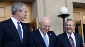 George W. Bush with Vice President Dick Cheney and Defense Secretary Donald Rumsfeld