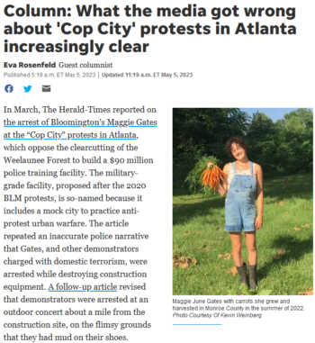 Indiana Herald-Times: What the Media Got Wrong About 'Cop City' Protests in Atlanta Increasingly Clear