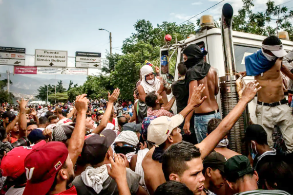 New York Times photo of a protest in Venezuela, exposure adjusted