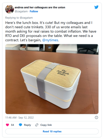 Twitter post of New York Times official lunchbox