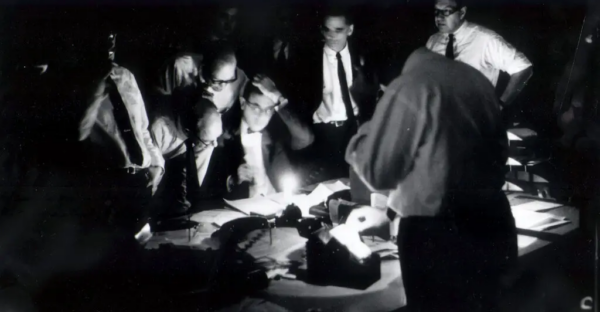 The New York Times newsroom during the blackout of 1965.