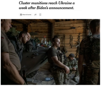 NYT: Cluster munitions reach Ukraine a week after Biden’s announcement.