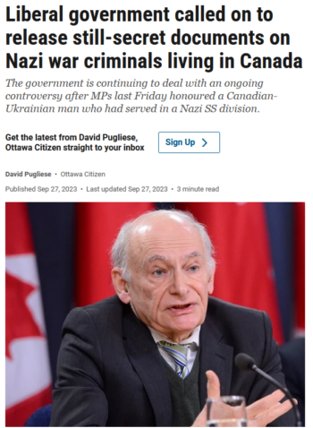 Ottawa Citizen: Liberal government called on to release still-secret documents on Nazi war criminals living in Canada