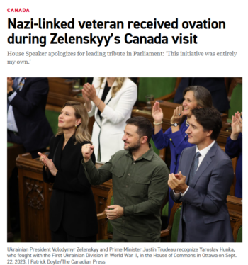 Politico: Nazi-linked veteran received ovation during Zelenskyy’s Canada visit 