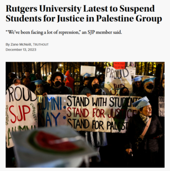 Truthout: Rutgers University Latest to Suspend Students for Justice in Palestine Group