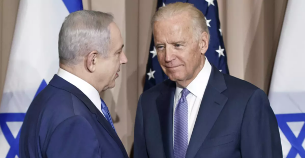 LA Times depiction of Benjamin Netanyahu and Joe Biden