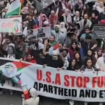 Detail from Breakthrough News' TikTok feed, showing a peace march in Dallas