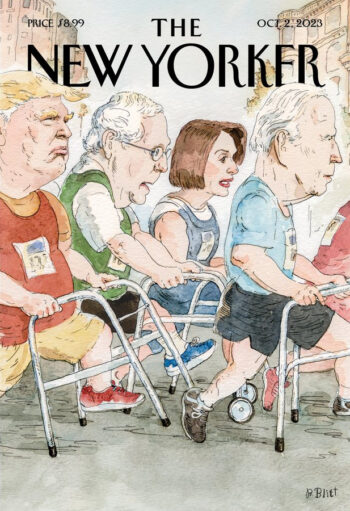 New Yorker cover featuring politicians using walkers