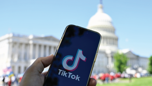 Pew's depiction of the TikTok app in front of the US Capitol. (Photo: Celal Gunes/Anadolu via Getty Images)
