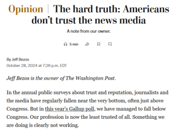 WaPo: The hard truth: Americans don’t trust the news media