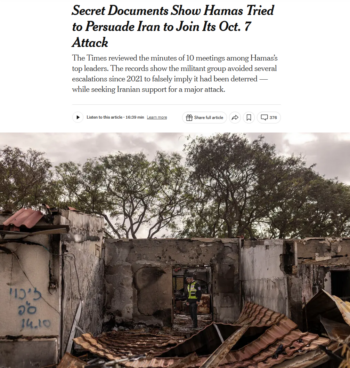 NYT: Secret Documents Show Hamas Tried to Persuade Iran to Join Its Oct. 7 Attack