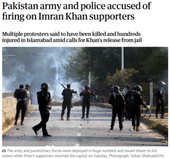 Guardian: Pakistan army and police accused of firing on Imran Khan supporters