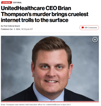 NY Post: UnitedHealthcare CEO Brian Thompson’s murder brings cruelest internet trolls to the surface