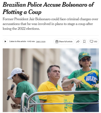 NYT: Brazilian Police Accuse Bolsonaro of Plotting a Coup