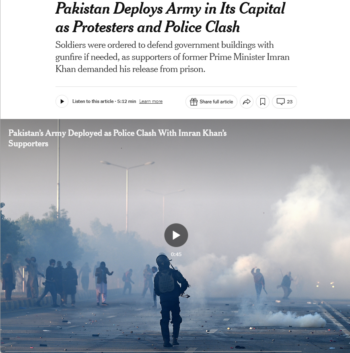 NYT: Pakistan Deploys Army in Its Capital as Protesters and Police Clash