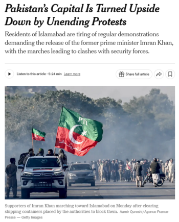 NYT: Pakistan’s Capital Is Turned Upside Down by Unending Protests