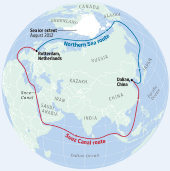 CBS map showing see routes around Eurasia