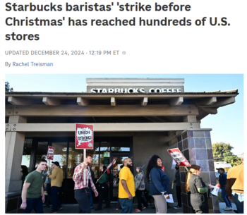 NPR: Starbucks baristas' 'strike before Christmas' has reached hundreds of U.S. stores