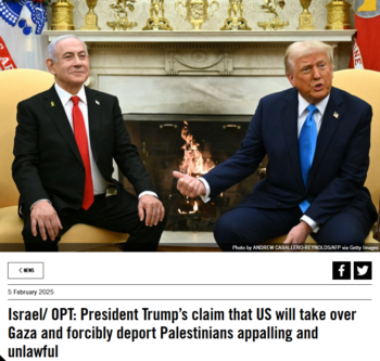 Amnesty: Israel/ OPT: President Trump’s claim that US will take over Gaza and forcibly deport Palestinians appalling and unlawful