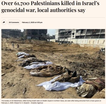 MEM: Over 61,700 Palestinians killed in Israel’s genocidal war, local authorities say