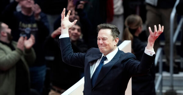 AP depiction of a triumphant Elon Musk.