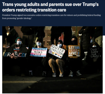 NBC: Trans young adults and parents sue over Trump's orders restricting transition care