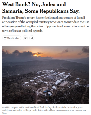 NYT West Bank? No, Judea and Samaria, Some Republicans Say.