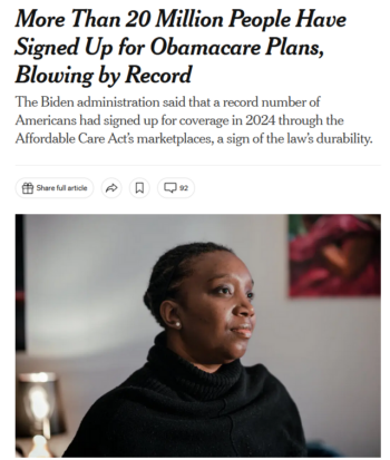 NYT: More Than 20 Million People Have Signed Up for Obamacare Plans, Blowing by Record