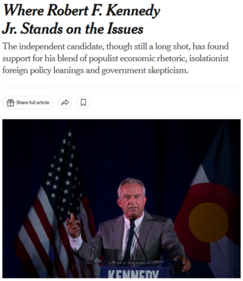 NYT: Where Robert F. Kennedy Jr. Stands on the Issues