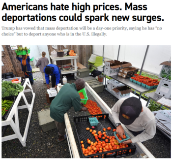 Politico: Americans hate high prices. Mass deportations could spark new surges. 