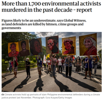 Guardian: More than 1,700 environmental activists murdered in the past decade – report