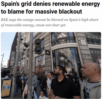 Al Jazeera: Spain’s grid denies renewable energy to blame for massive blackout