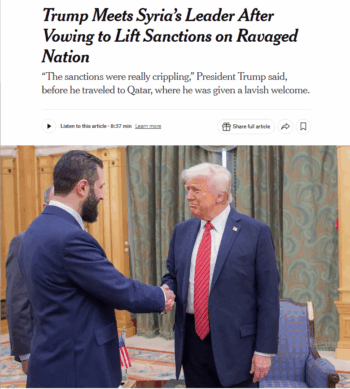 NYT: Trump Meets Syria’s Leader After Vowing to Lift Sanctions on Ravaged Nation