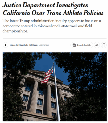 NYT: Justice Department Investigates California Over Trans Athlete Policies
