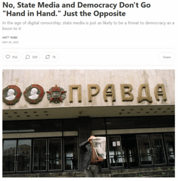 Racket News: No, State Media and Democracy Don't Go "Hand in Hand." Just the Opposite