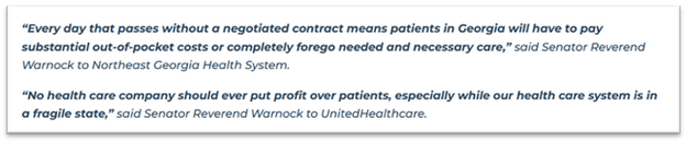 Excerpt from Sen. Sen. Raphael Warnock's letter to healthcare executives