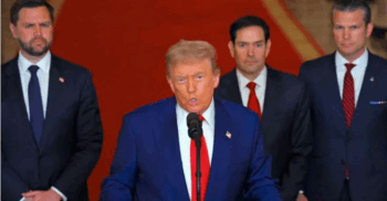 Donald Trump addressing the cameras about Iran.