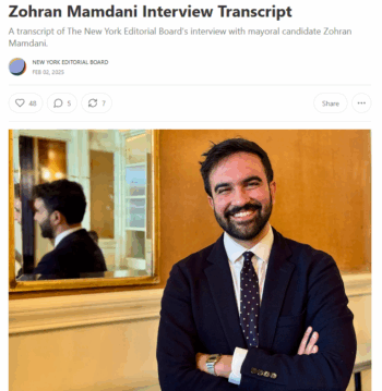 New York Editorial Board: Zohran Mamdani Interview Transcript