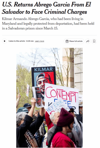 NYT: U.S. Returns Abrego Garcia From El Salvador to Face Criminal Charges